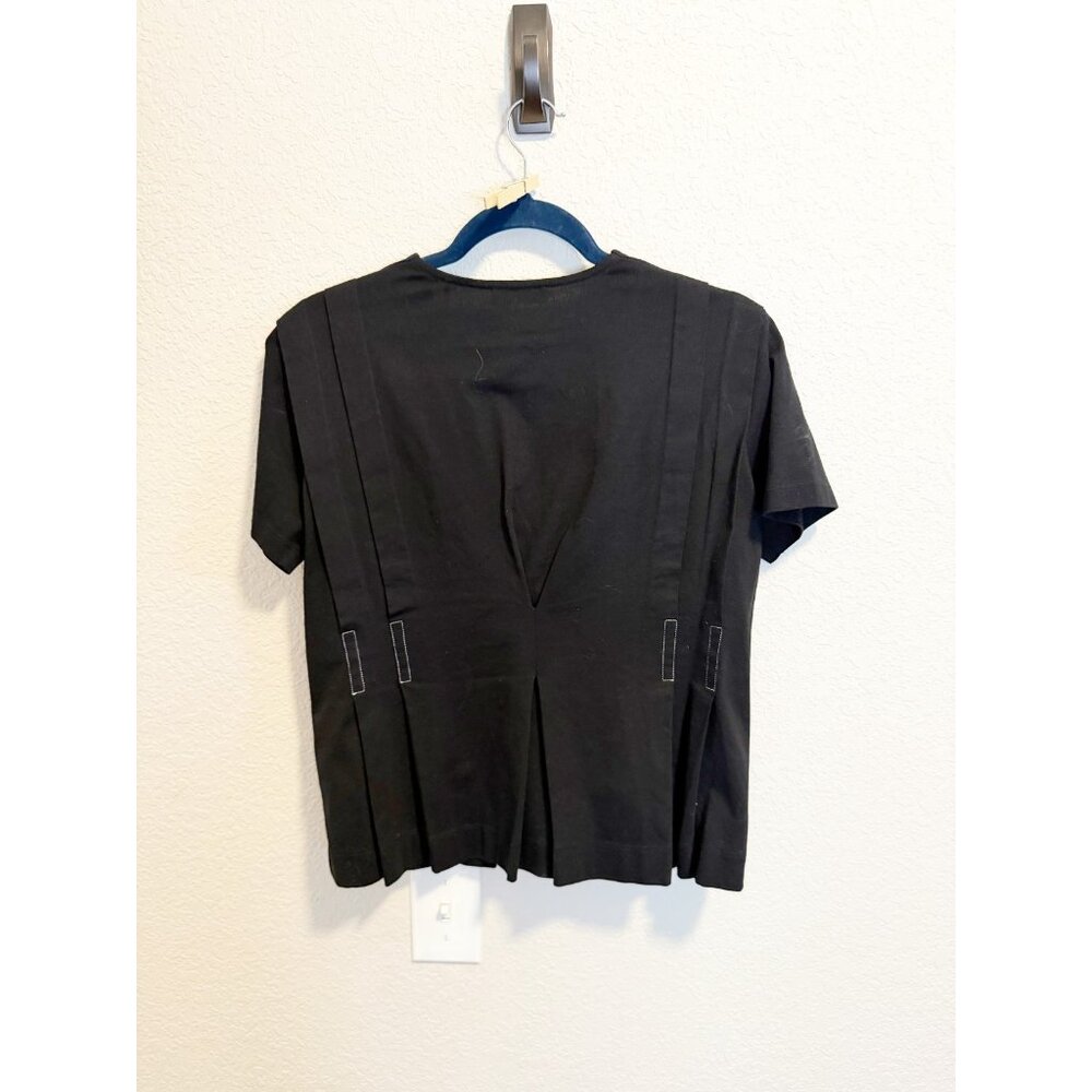 Sandro Paris Womens V Neck Pleated Top Short‎ Sleeve In Cotton Black Size S - Picture 3 of 8